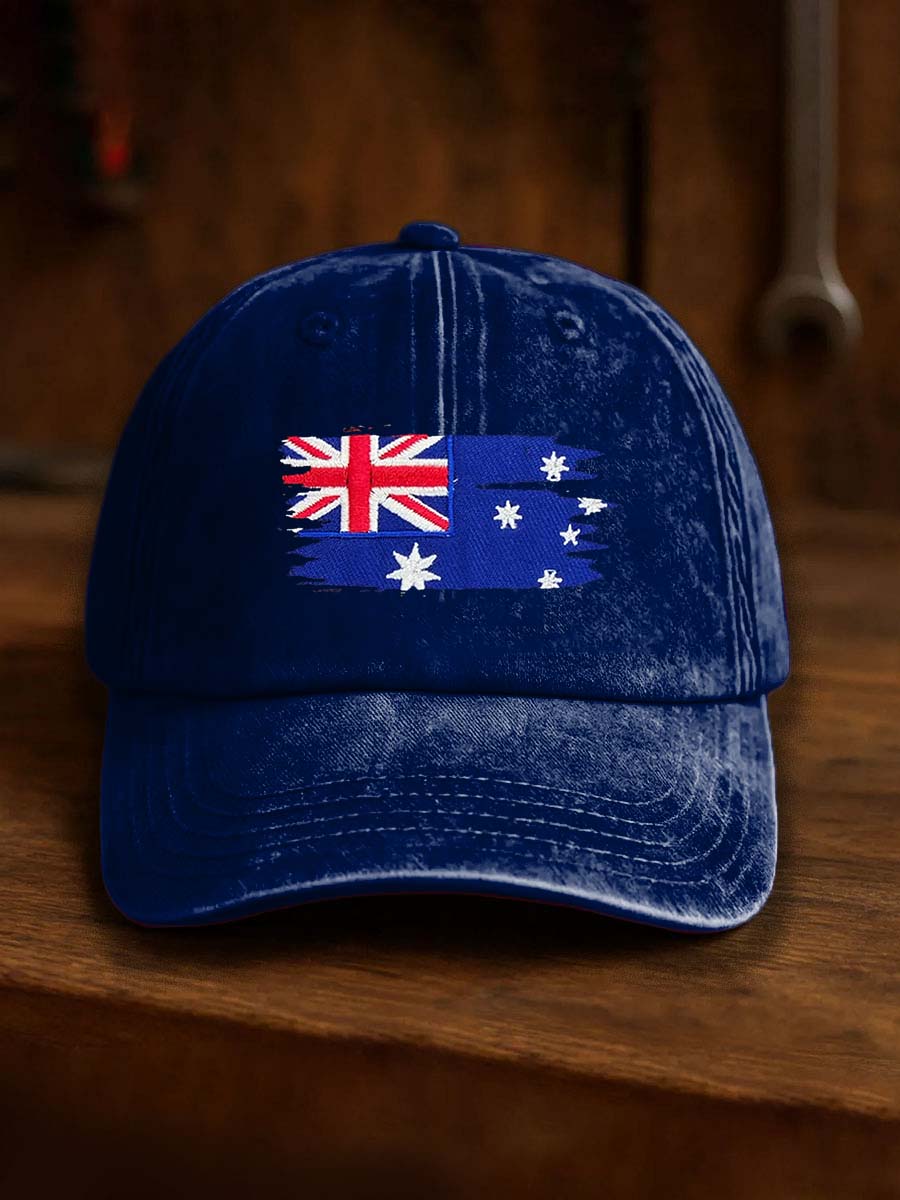 Vintage Australian Flag Badge Casual Print Washed Hat