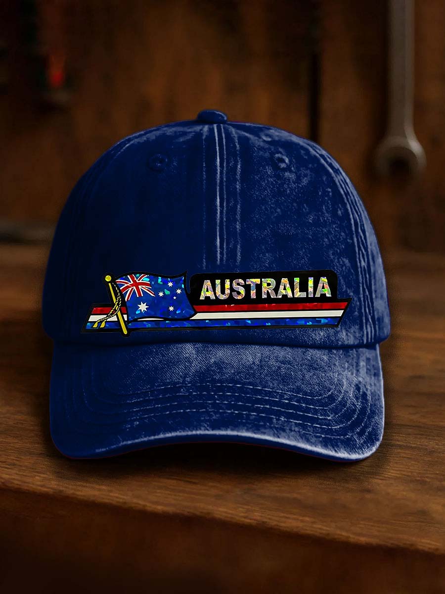 Vintage Australian Flag Badge Casual Print Washed Hat