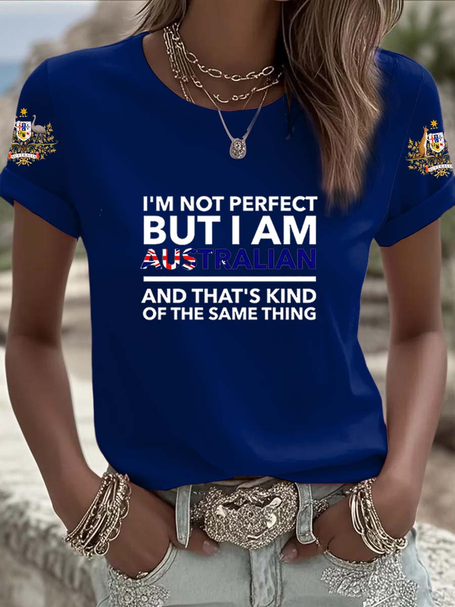 Vintage Australian Flag Badge Slogan Print Comfortable Casual Cotton Short-sleeved T-shirt