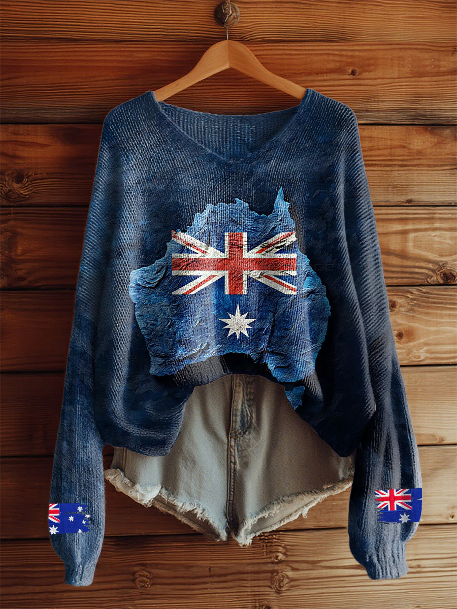 Women's Australian Flag Long Sleeve V-neck imitation sweater