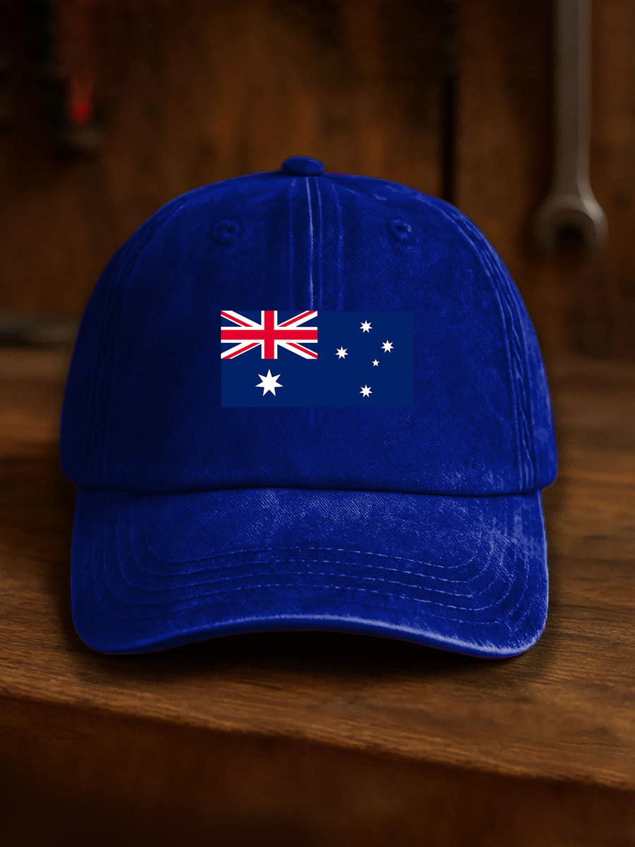 Vintage Australian Flag Badge Casual Print Washed Hat
