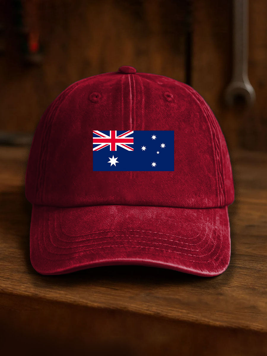 Vintage Australian Flag Badge Casual Print Washed Hat