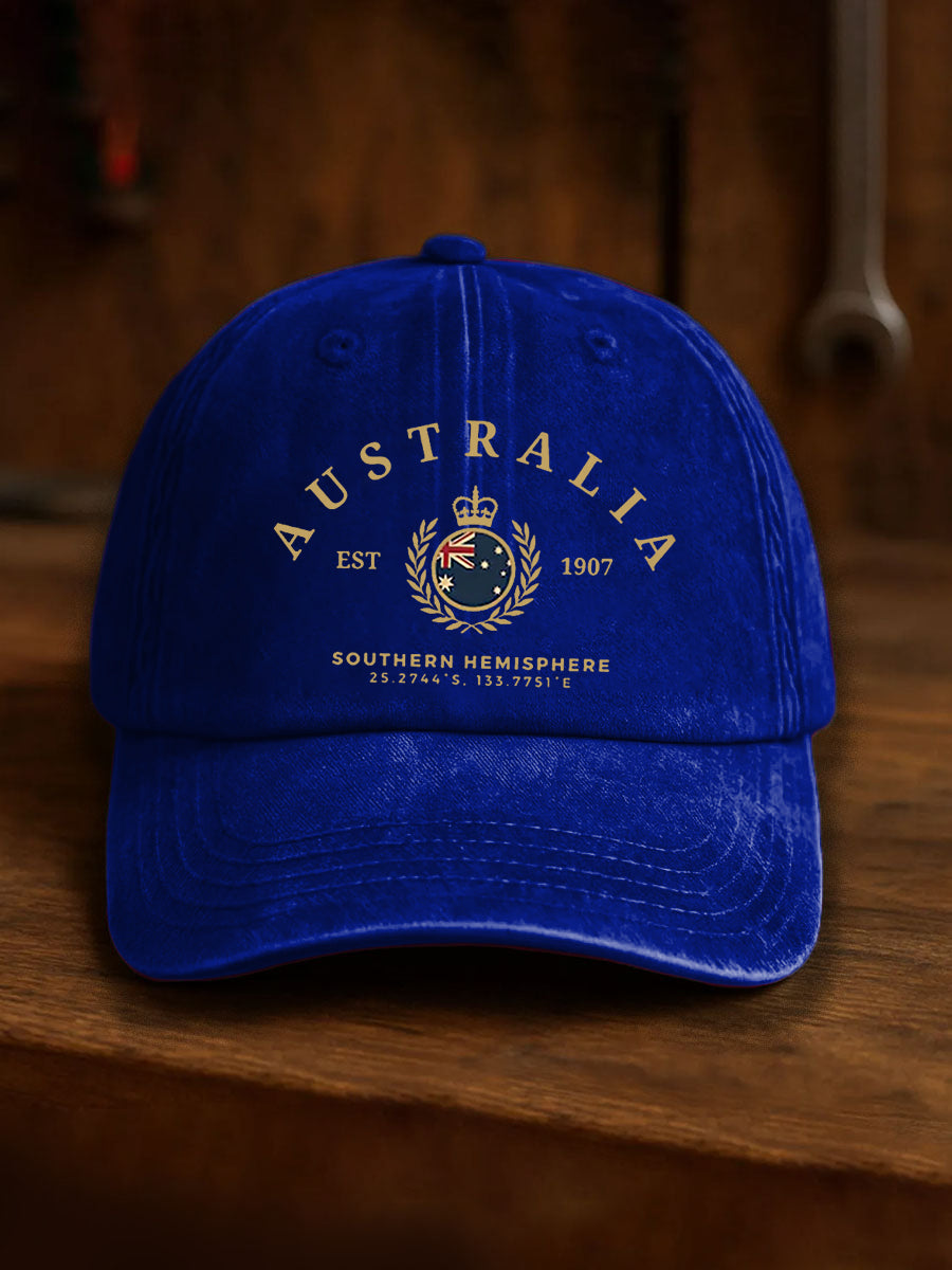 Vintage Australian Flag Badge Casual Print Washed Hat