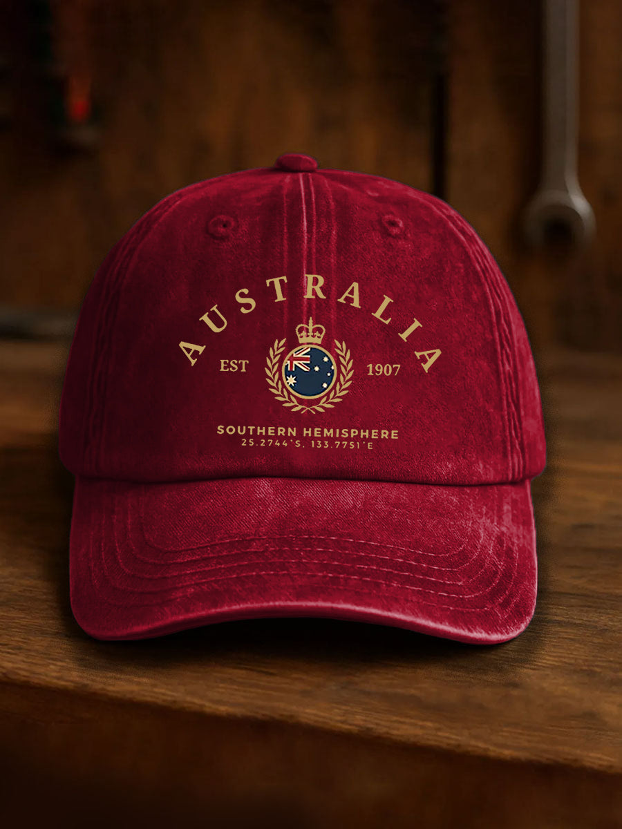Vintage Australian Flag Badge Casual Print Washed Hat