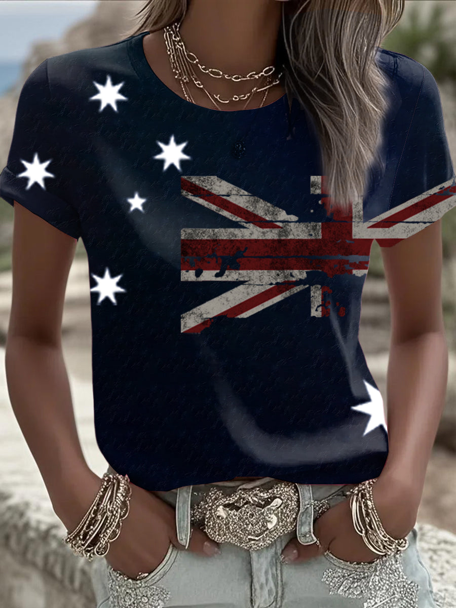 Retro Australian Flag Emblem Print Comfortable Casual Cotton Short-sleeved T-shirt