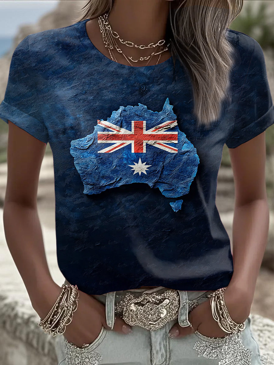 Retro Australian Flag Emblem Gradient Print Comfortable Casual Cotton Short-sleeved T-shirt