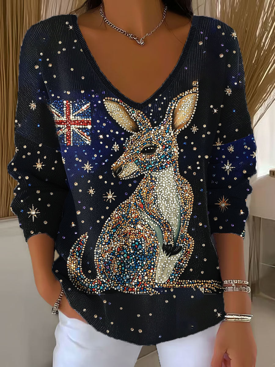 Women's AU Flag Art Kangaroo Printed Tops
