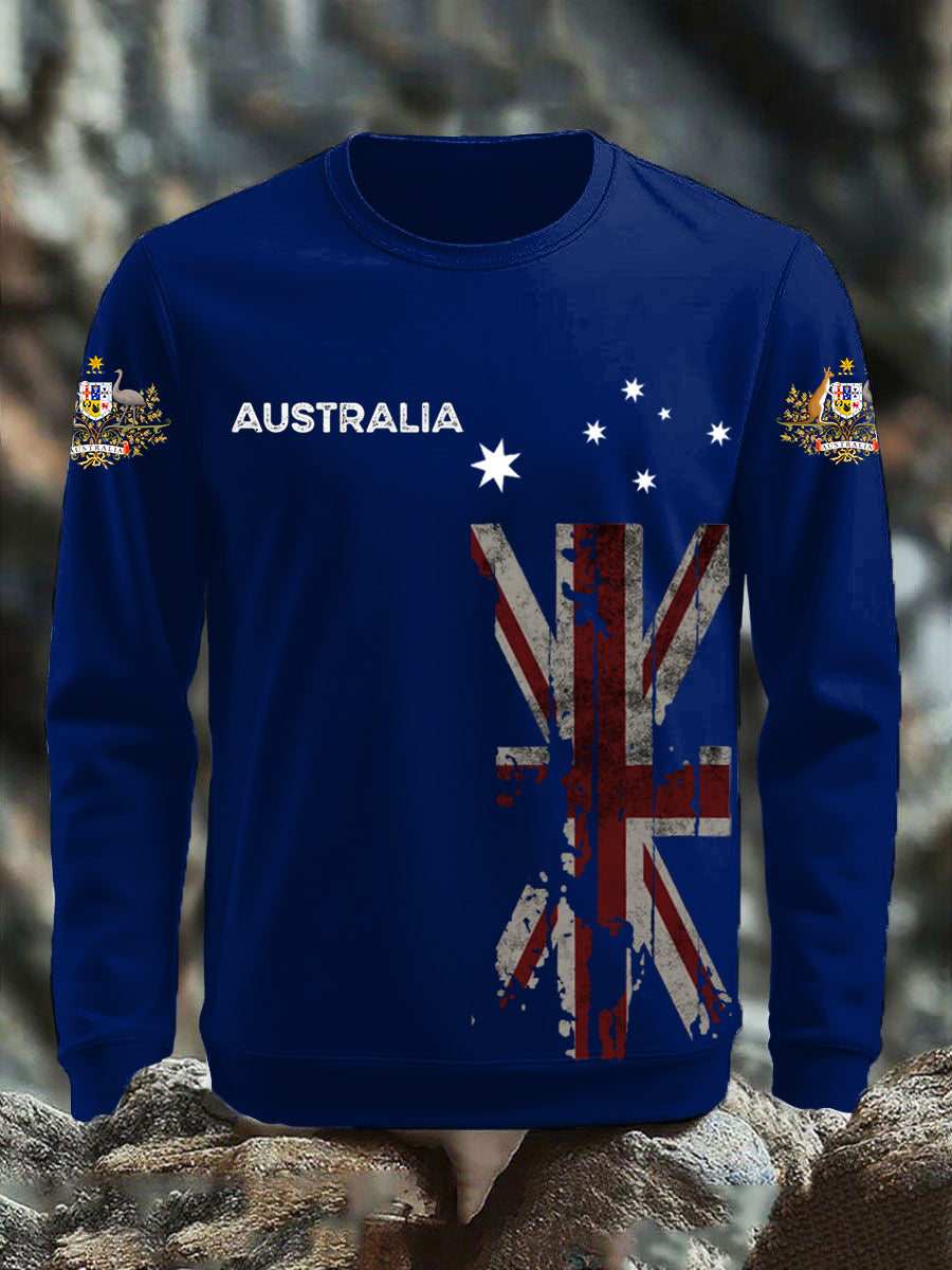 Retro Australian Flag Badge Print Casual Long Sleeve Sweatshirt