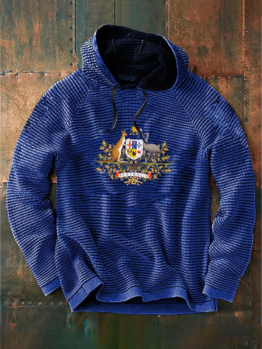 Vintage Australian Flag Badge Print Casual Cotton French Terry Hoodie