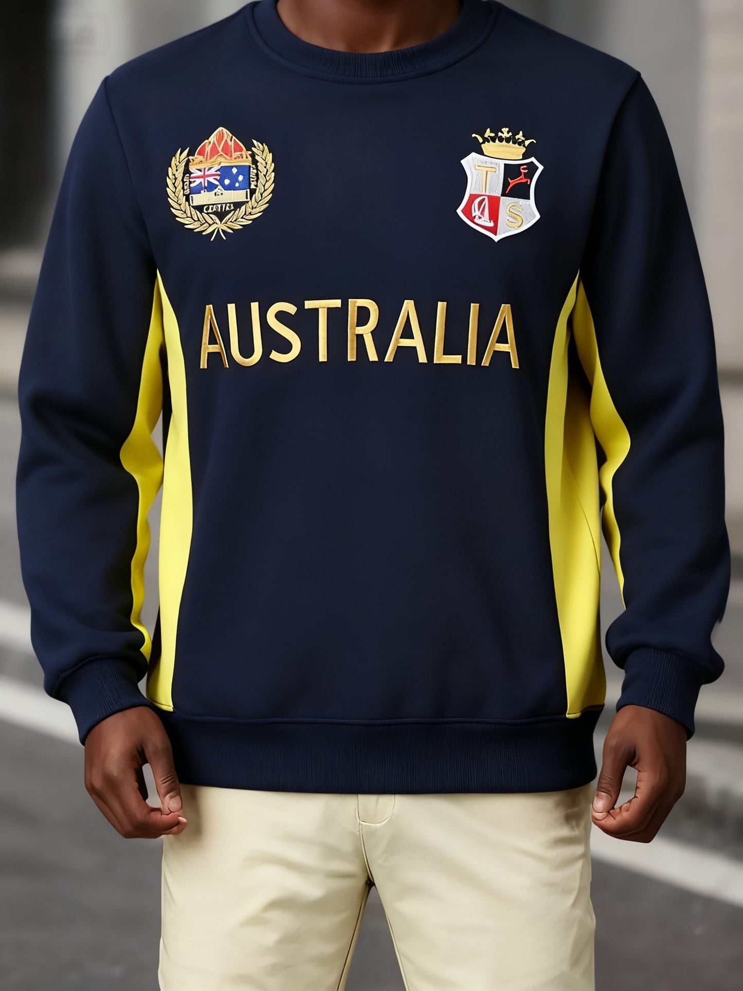 Retro Australian Flag Emblem Crew Neck Long Sleeve Sweatshirt