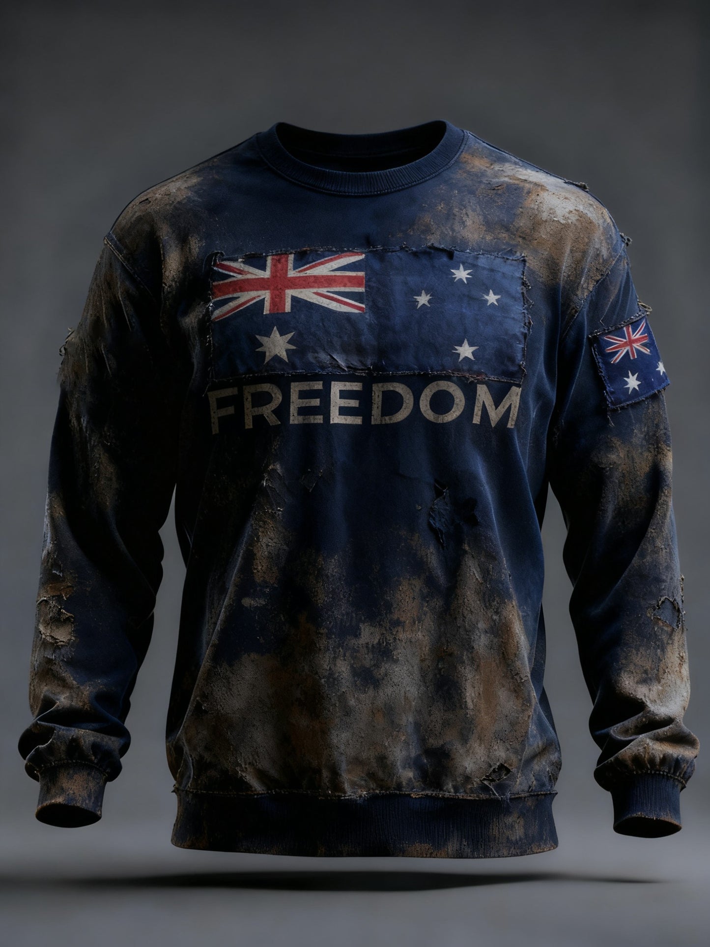 Vintage Australian Flag Badge Print Casual Long Sleeve Crew Neck Sweatshirt