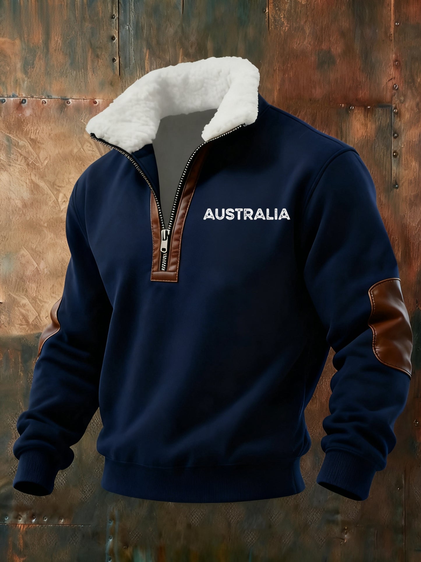Retro Australia Print Baggy Zip-up Sweatshirt