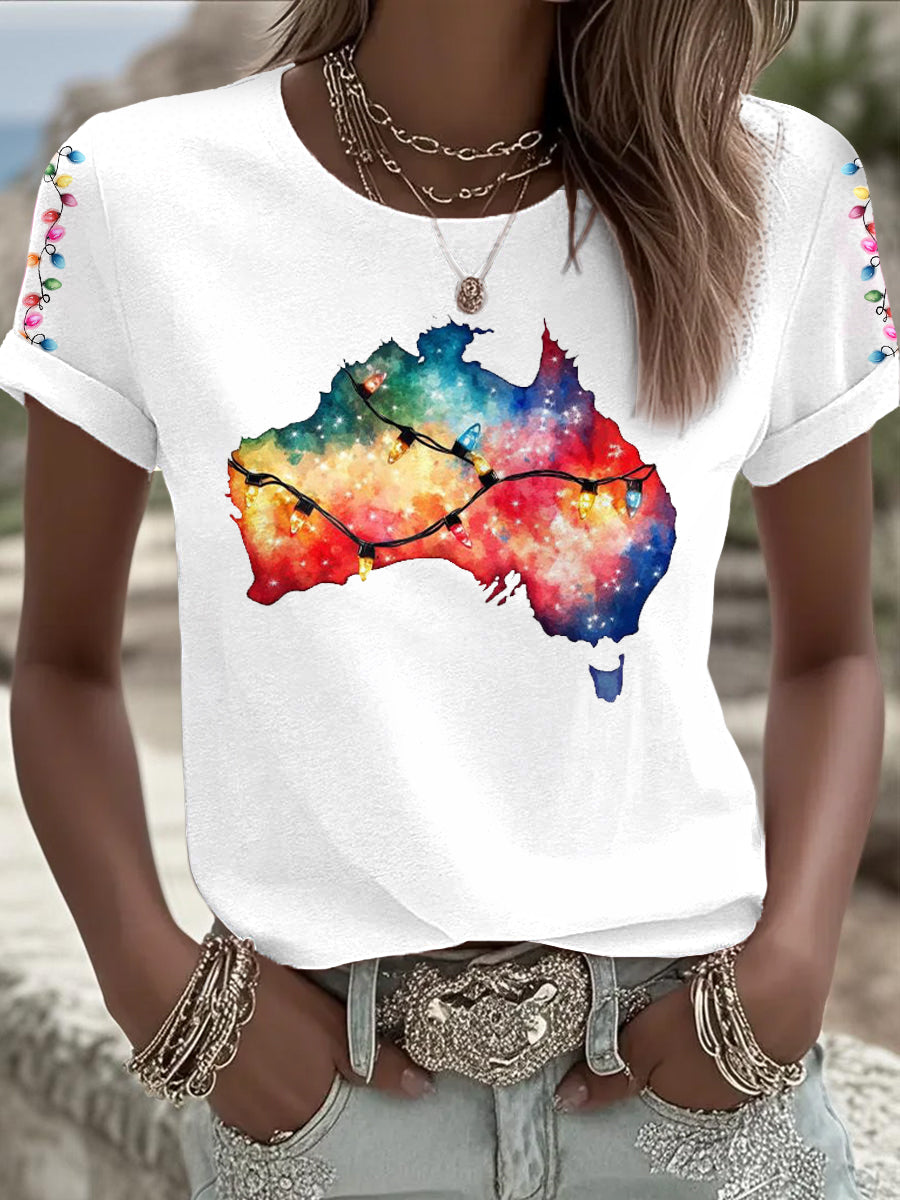 Women's Funny AU Map Christmas Printed T-shirt