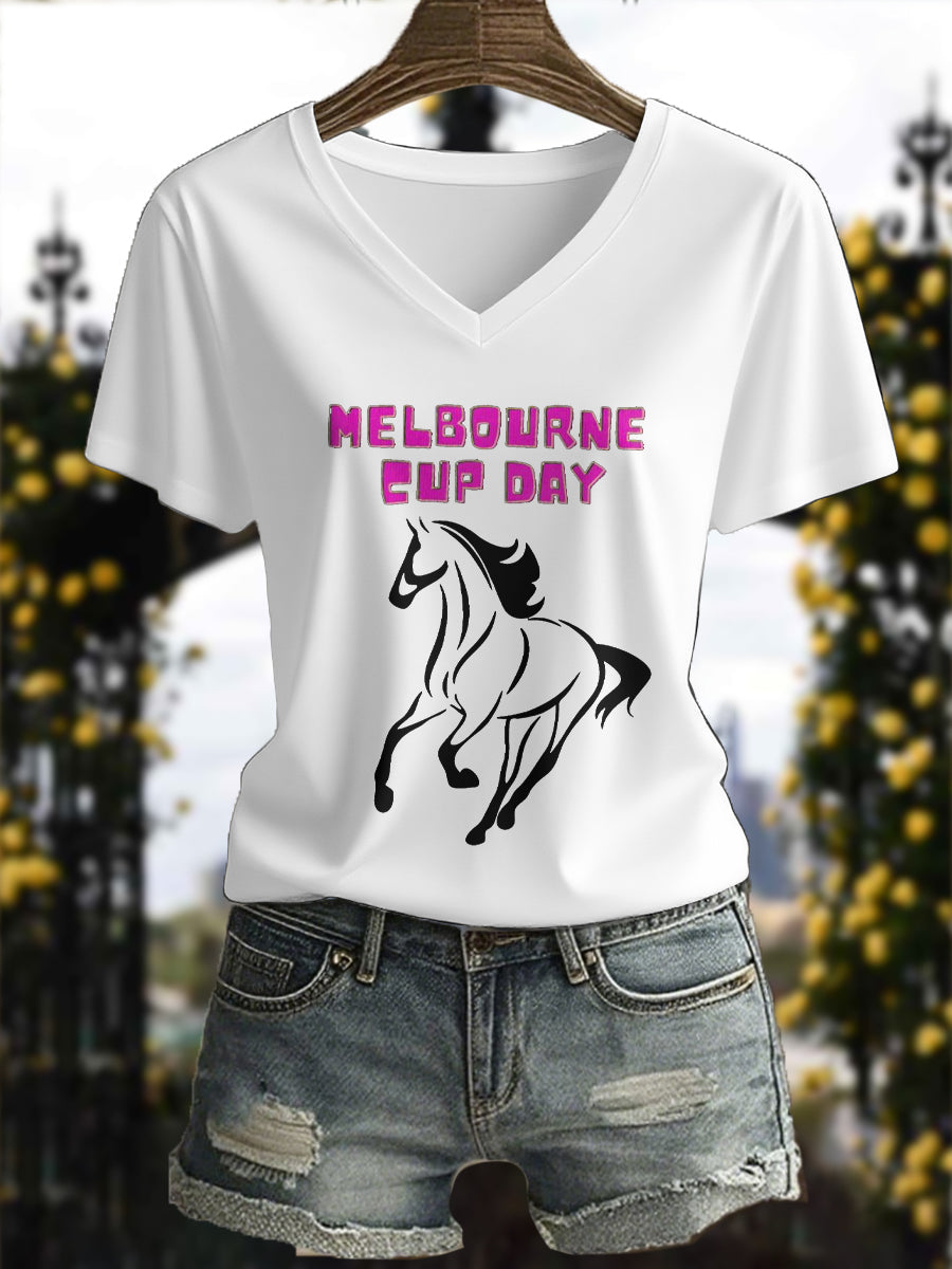 Women's Melbourne Cup Day Horses Lover Printed T-shirt