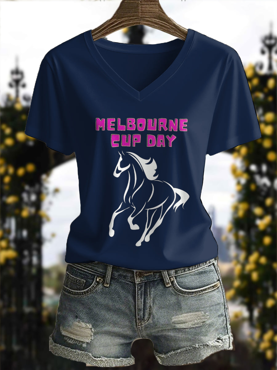 Women's Melbourne Cup Day Horses Lover Printed T-shirt