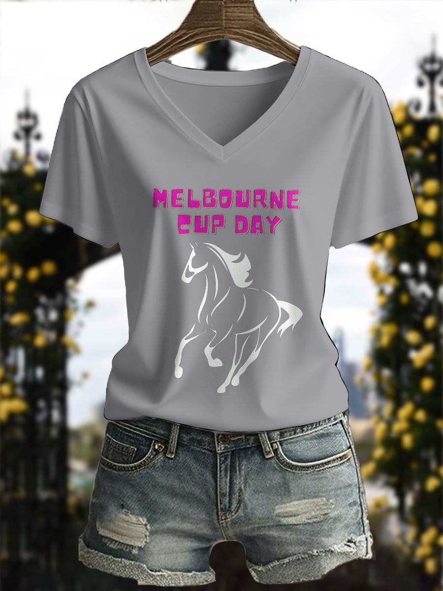 Women's Melbourne Cup Day Horses Lover Printed T-shirt