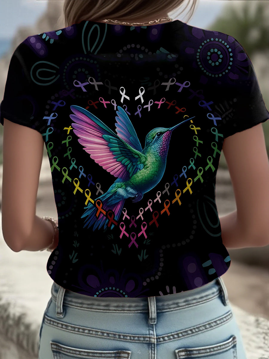 Women's Fight Cancer In All Color Printed T-shirt
