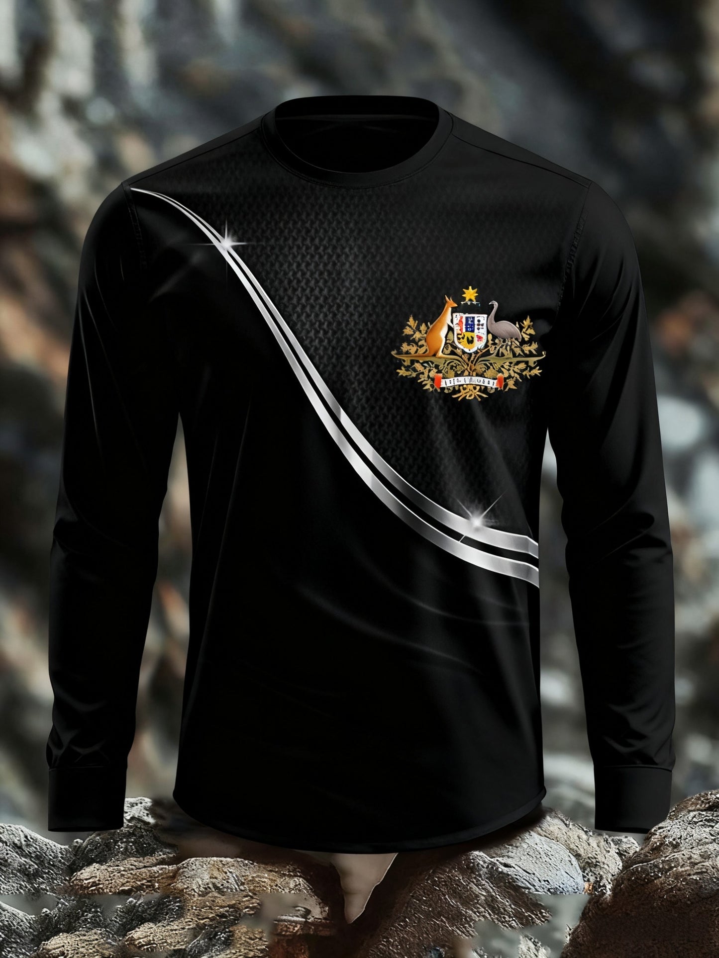 Vintage Australian Flag Badge Print Casual Long Sleeve Round Neck T-Shirt