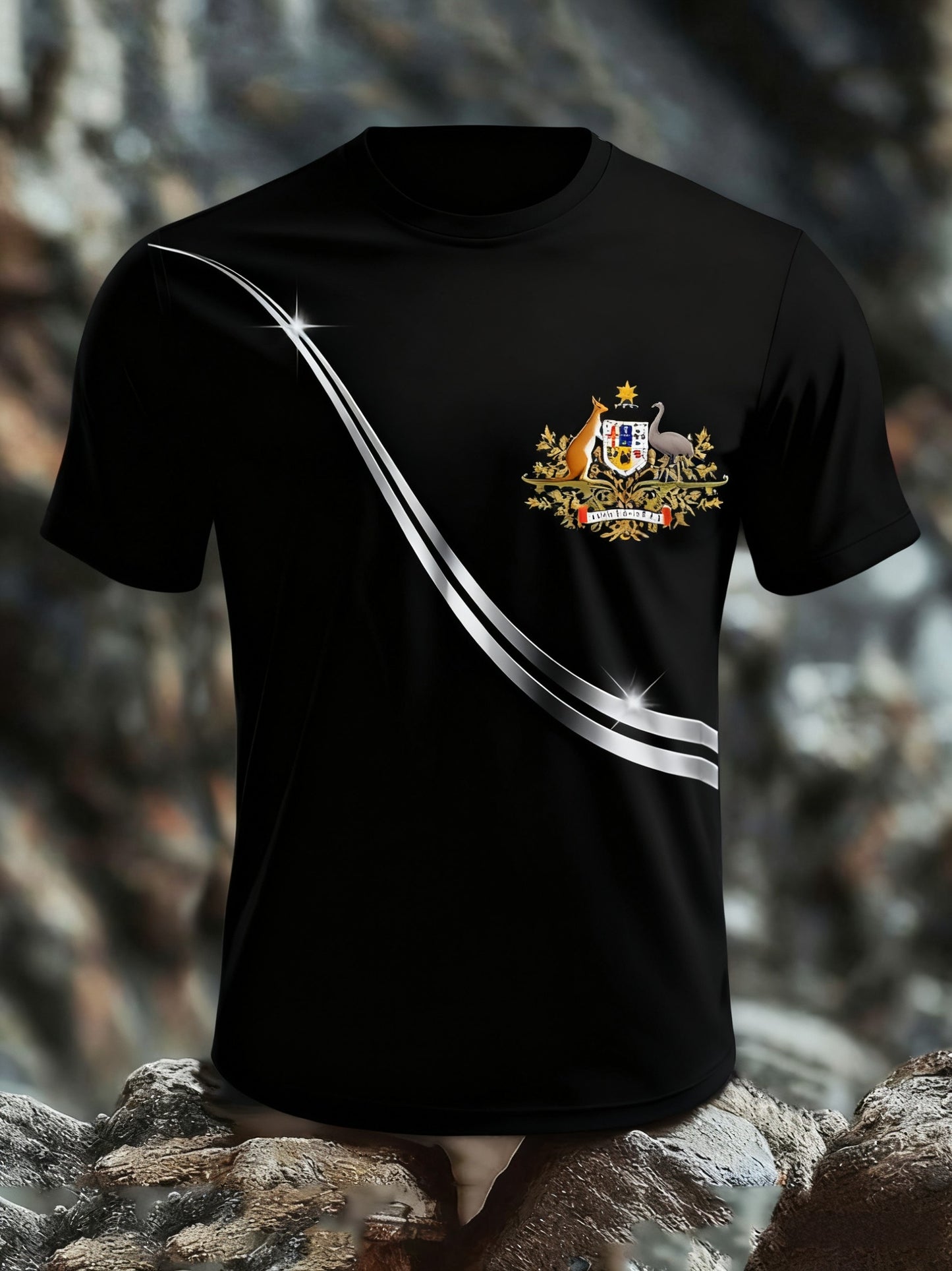 Retro Australian Badge Line Print Casual Cotton Short Sleeve T-Shirt