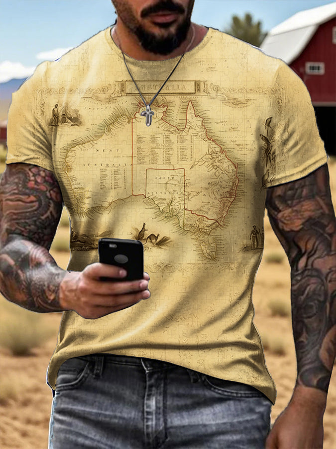 Men's AU Map Art Printed Tops