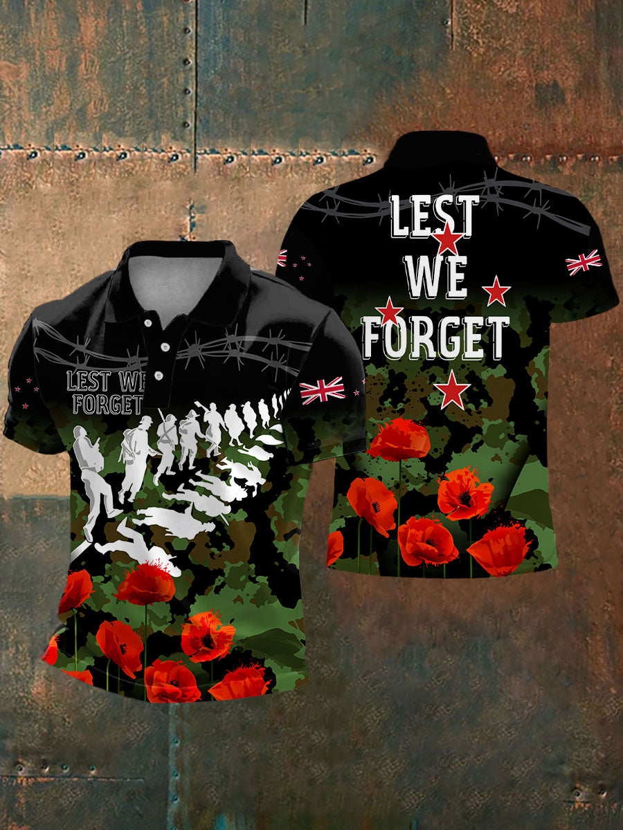 Men's New Zealand Veteran Lest We Forget Printed CasuaL Tops