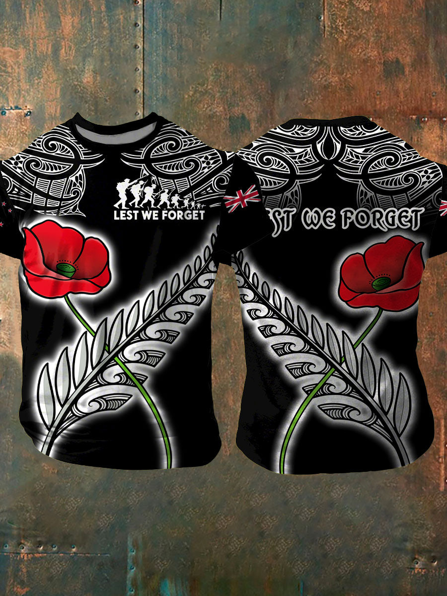 Men's New Zealand Veteran Lest We Forget Printed T-shirt