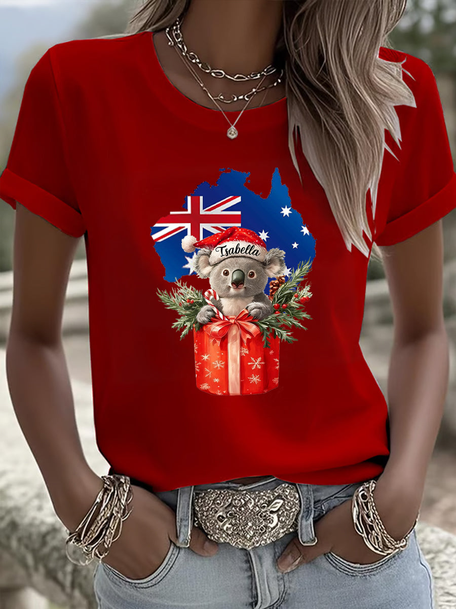 Women's Christmas Animal Art Casual Crew Neck Short Sleeve