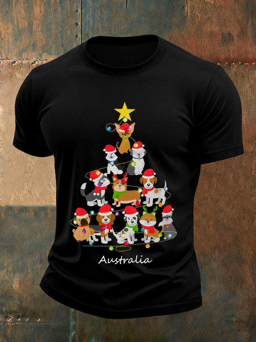 Men's Christmas Animal Art Casual Crew Neck Short Sleeve Shirt