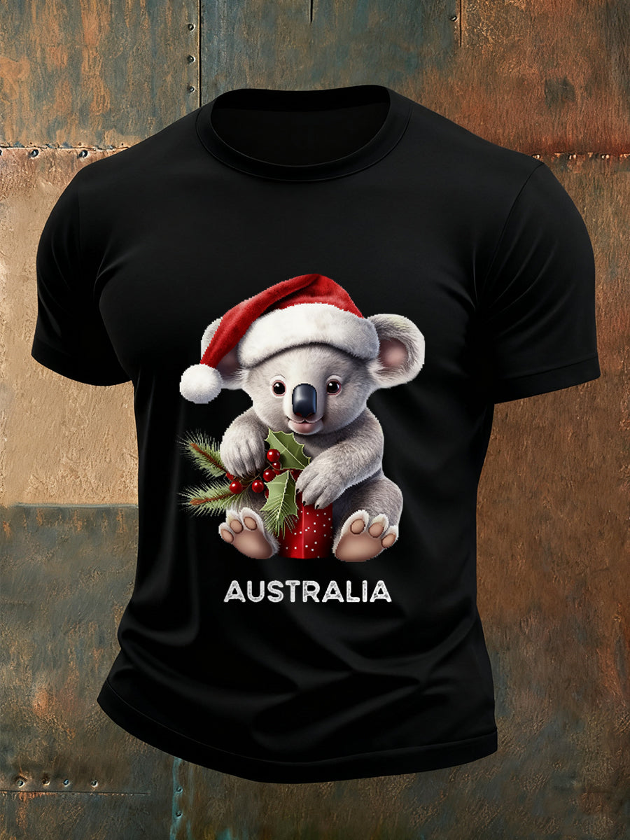 Men's Christmas Animal Art Casual Crew Neck Short Sleeve Shirt