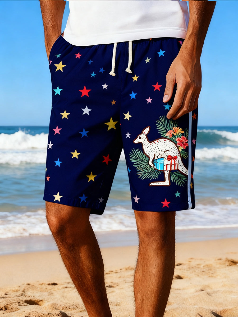 Men's Australian Christmas Art Print Summer Vacation Beach Surfing Shorts Swim Trunks