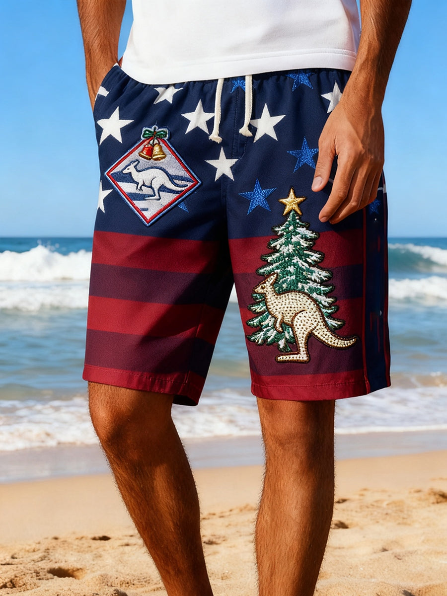 Men's Australian Christmas Art Print Summer Vacation Beach Surfing Shorts Swim Trunks