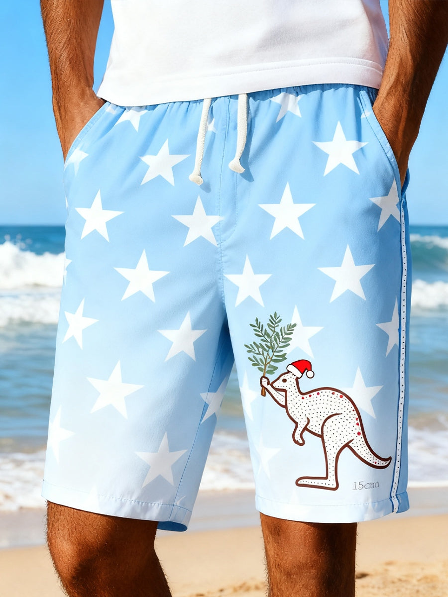 Men's Australian Christmas Art Print Summer Vacation Beach Surfing Shorts Swim Trunks