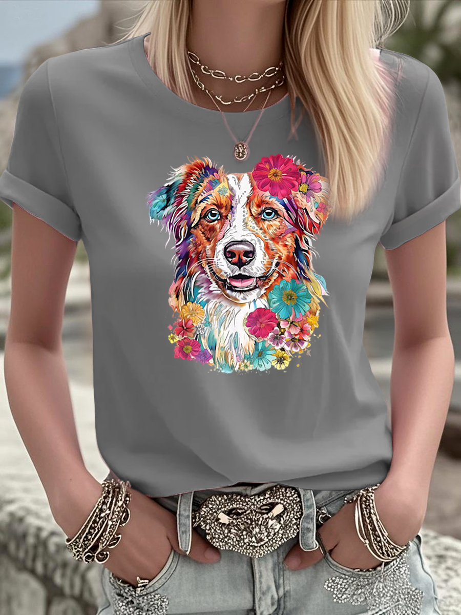 Women's Floral Dog Australian Shepherd T Shirt