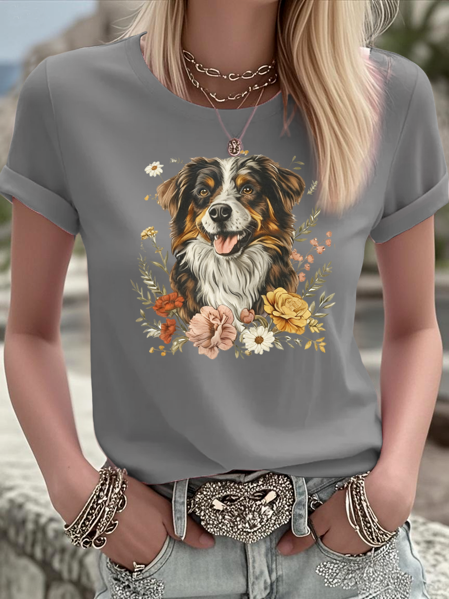 Women's Australian Shepherd Dog Flowers Vintage Aussie Mom Australian Shepherd T Shirt