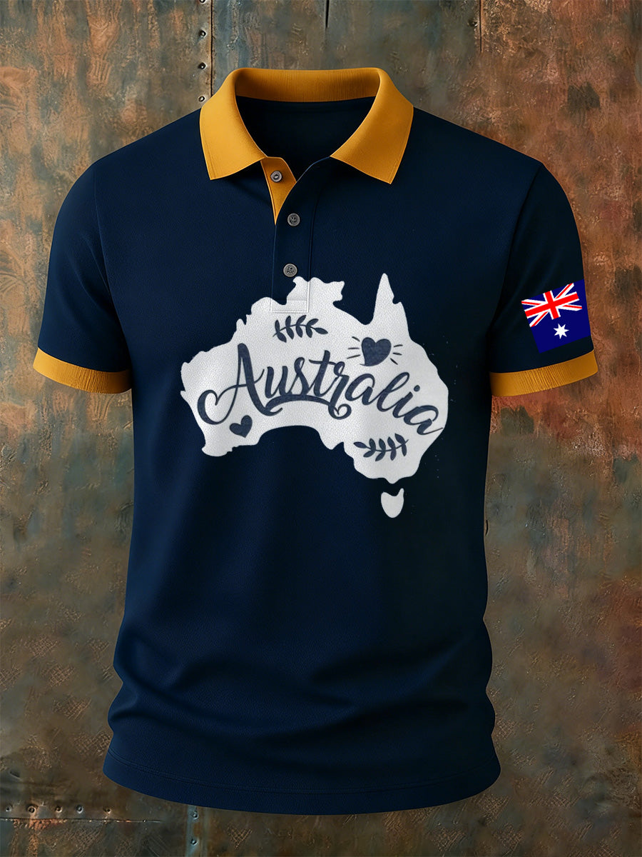Men's Retro Australian Art Print Casual Polo Shirt