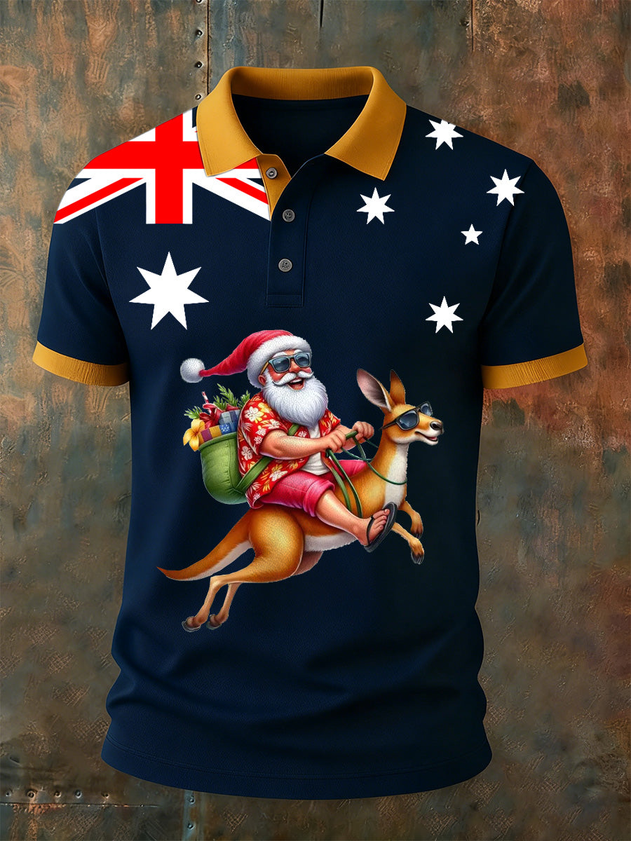 Men's Retro Australian Art Print Casual Polo Shirt