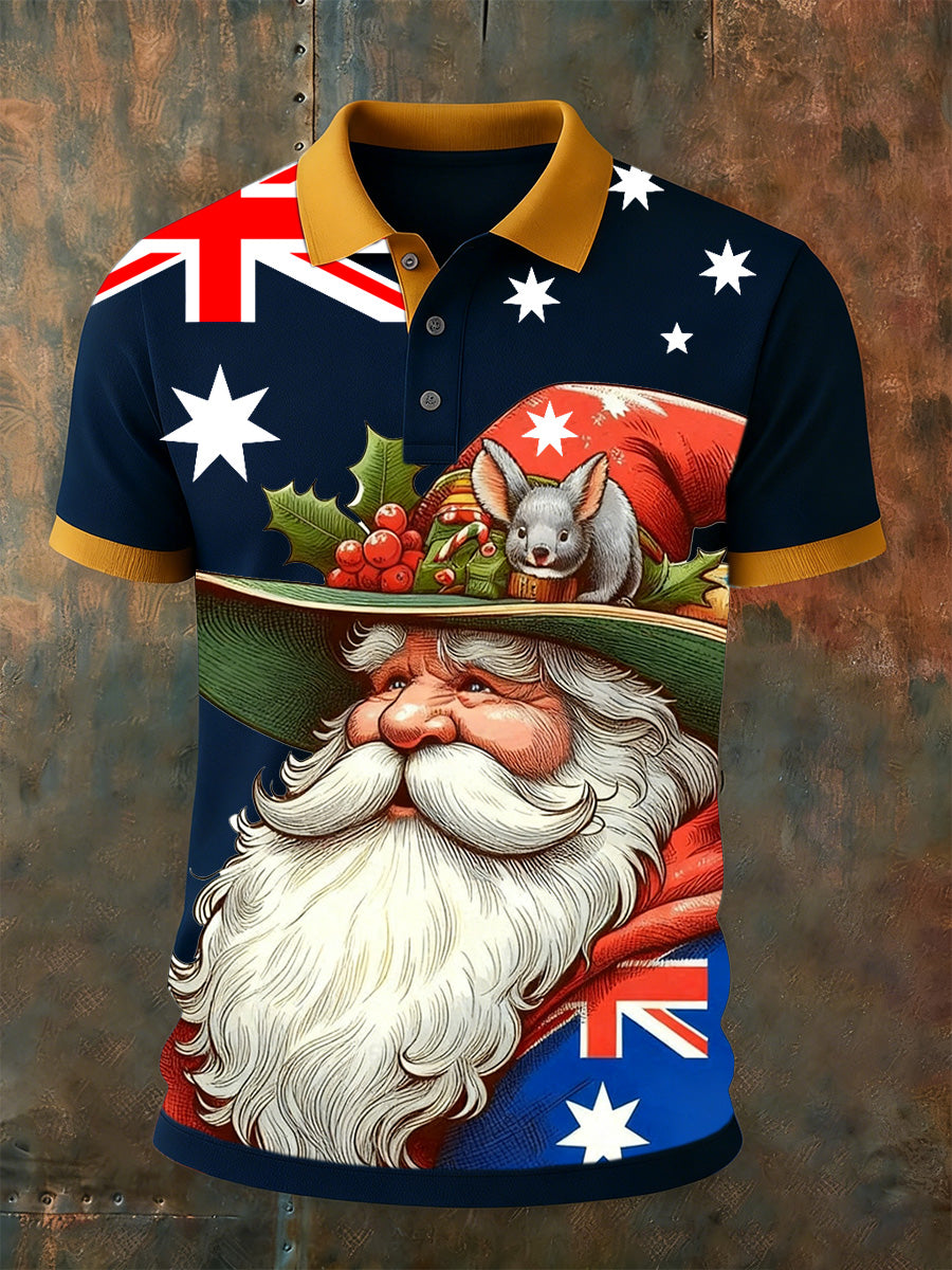 Men's Retro Australian Art Print Casual Polo Shirt