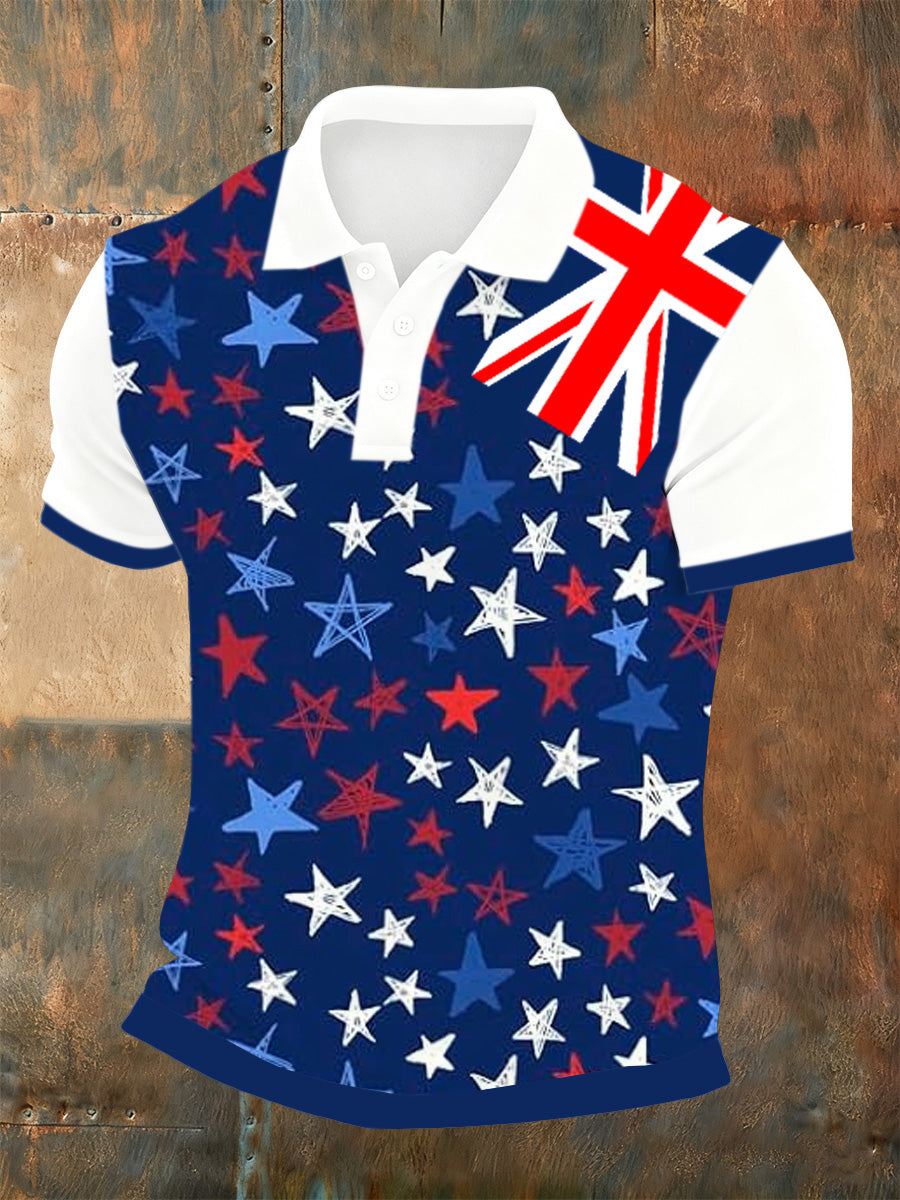 Men's Retro Australian Art Print Casual Polo Shirt