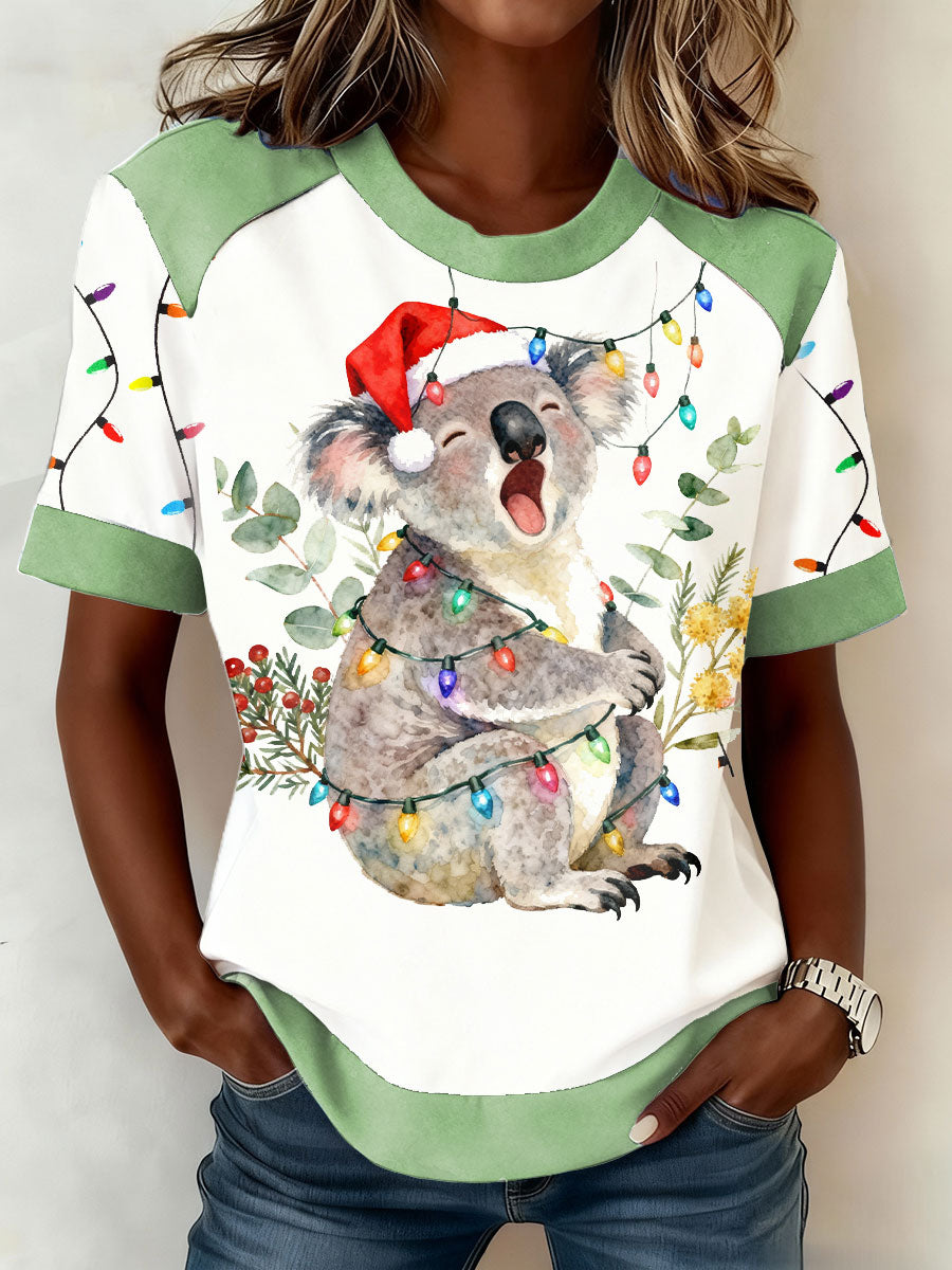 Women's AU Art Funny Koala Christmas Printed T-shirt