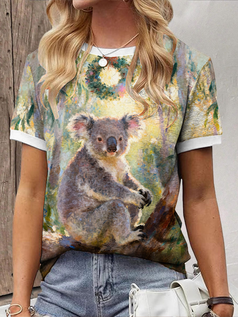 Women's Christmas Funny Koala Art Printed T-shirt