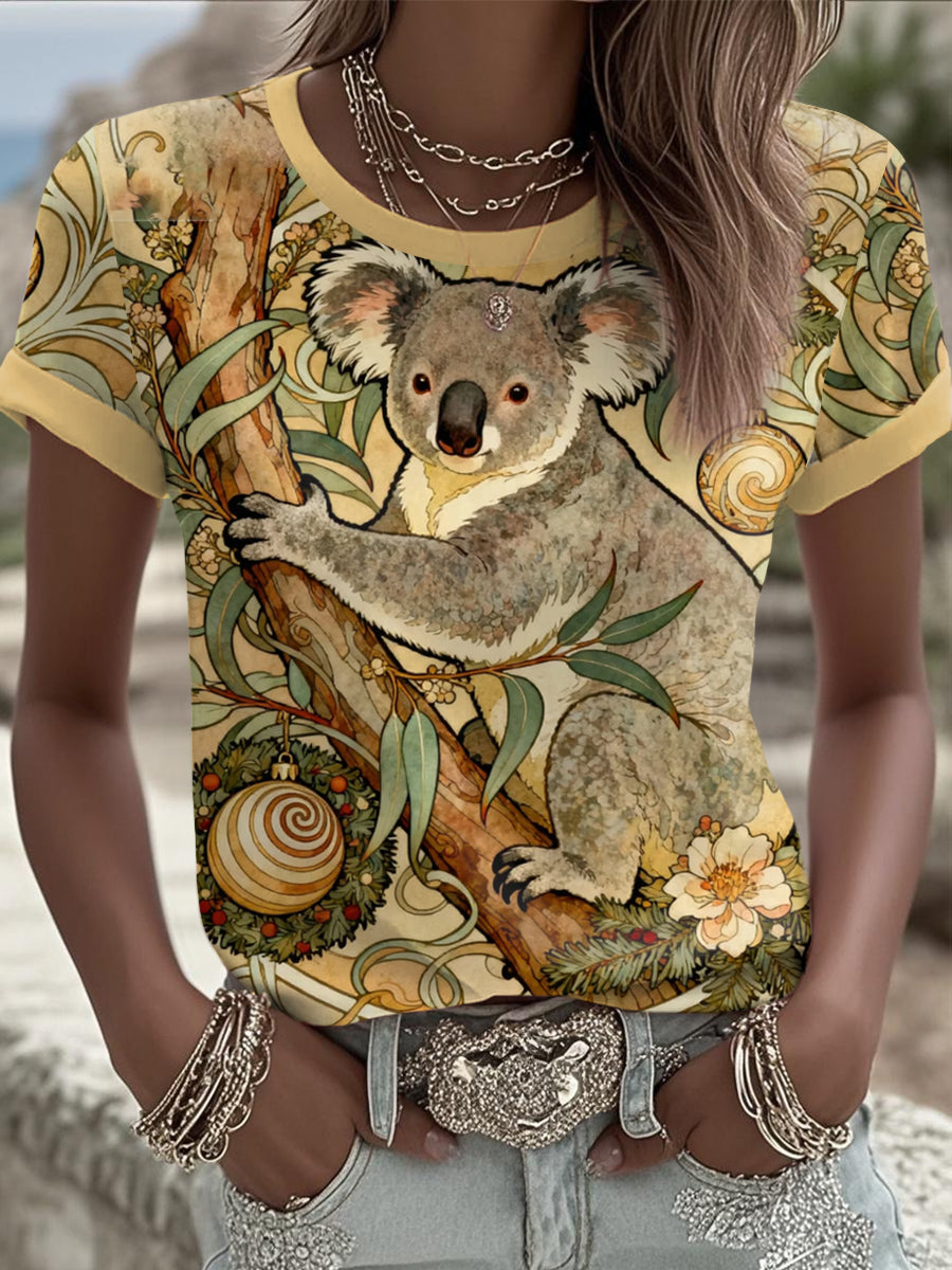 Women's AU Christmas Koala Art Printed T-shirt