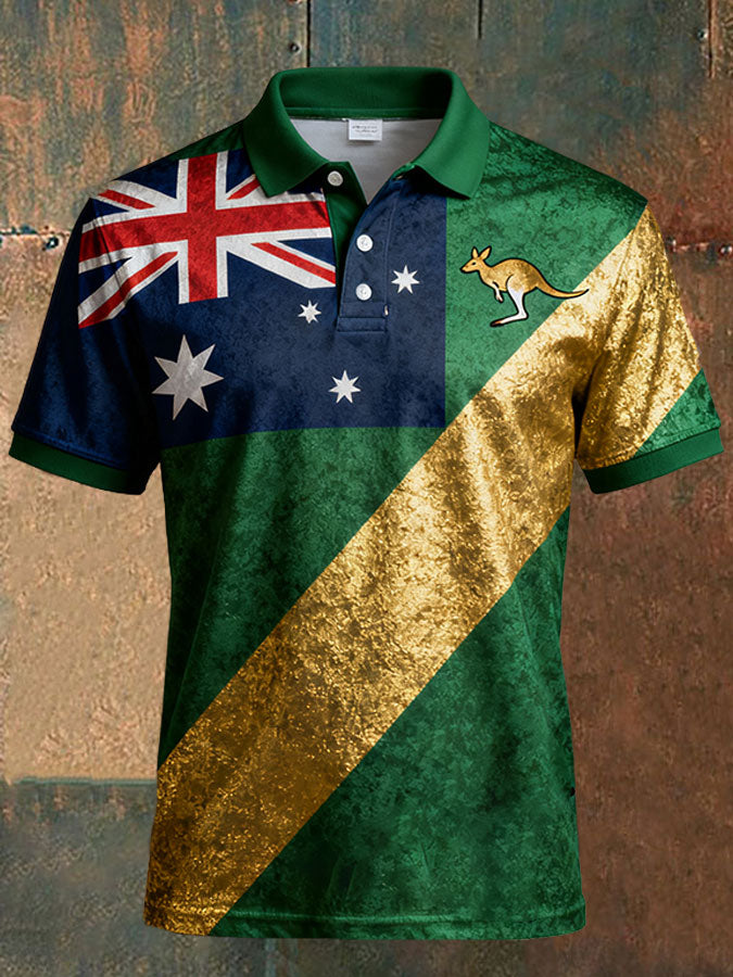 Men's AU Flag Art Printed Casual Tops