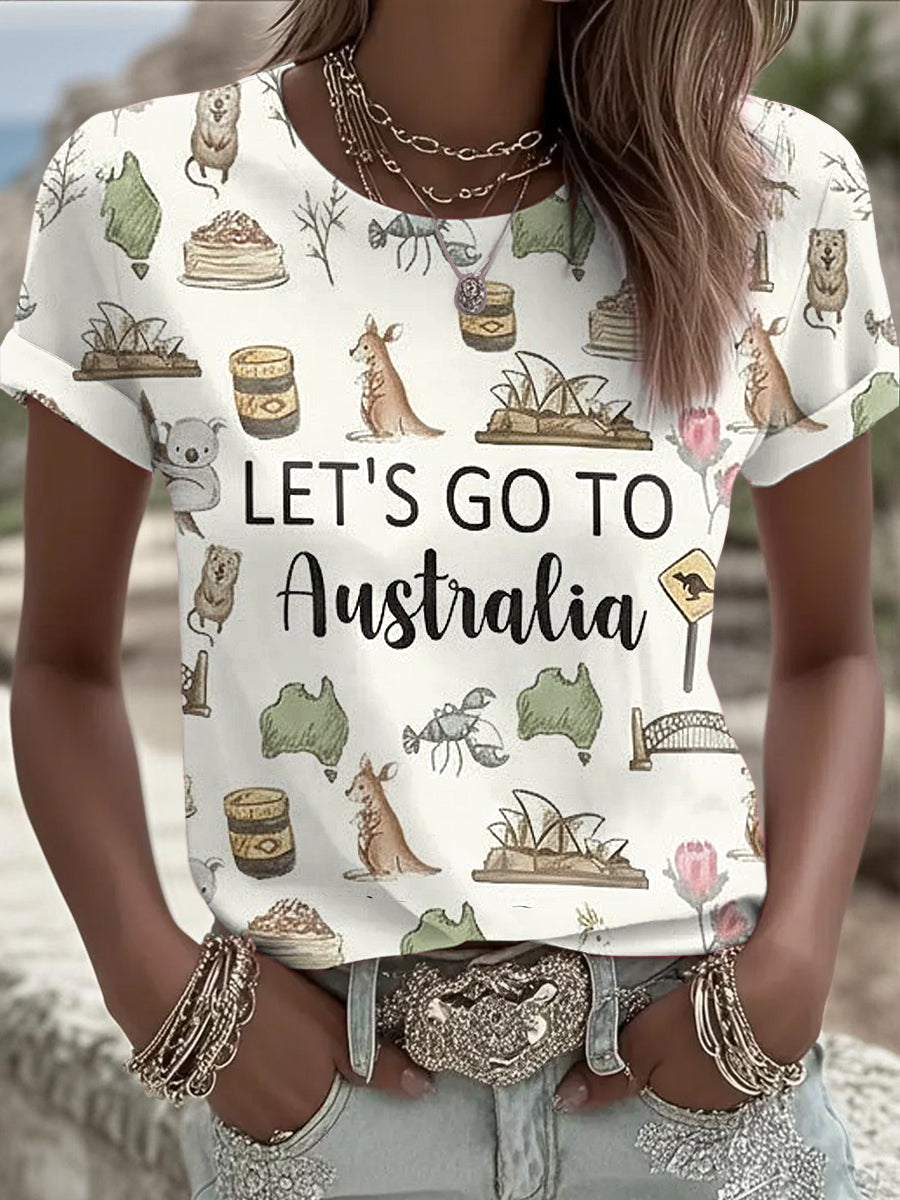 Women's Vintage Australia Day Badge Art Print Comfortable Casual Cotton Short-sleeved T-shirt
