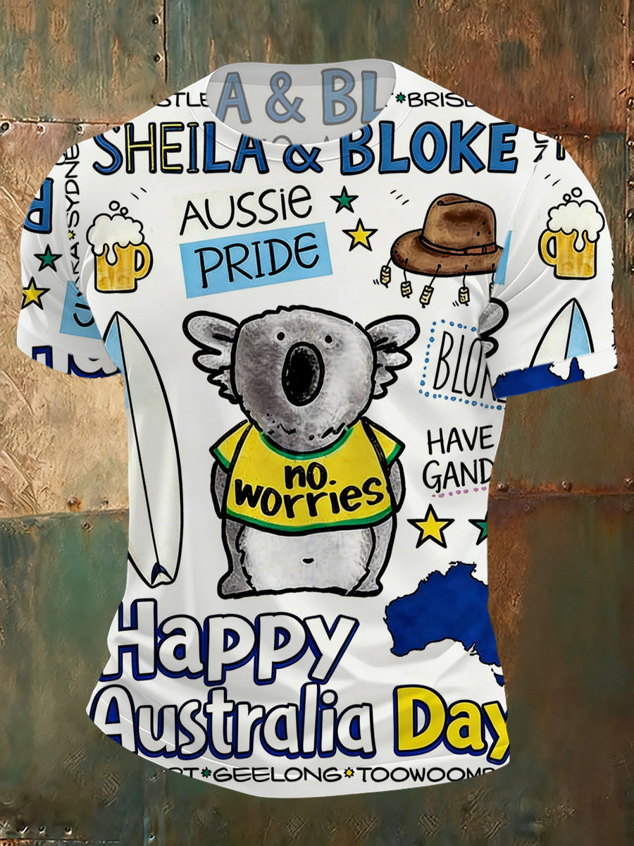 Men's Australian National Day Printed Casual T-Shirt