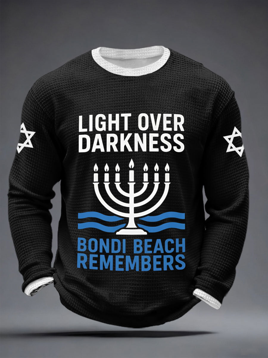 Men's light over darkness Bondi Beach remembers waffle T-shirts