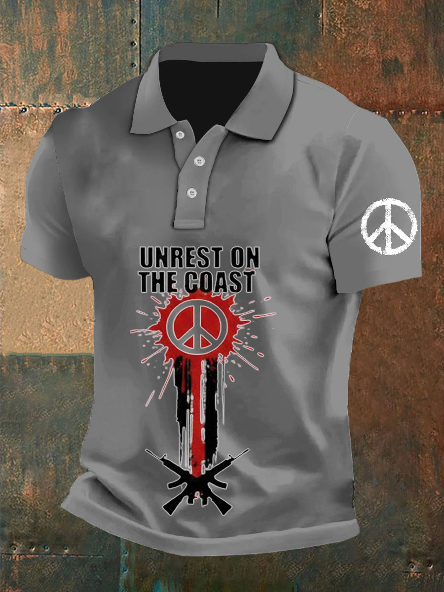 Men's Vintage Australian Peace Bondi Beach Attack Shatters Printed Casual Cotton Short Sleeve Polo Shirt