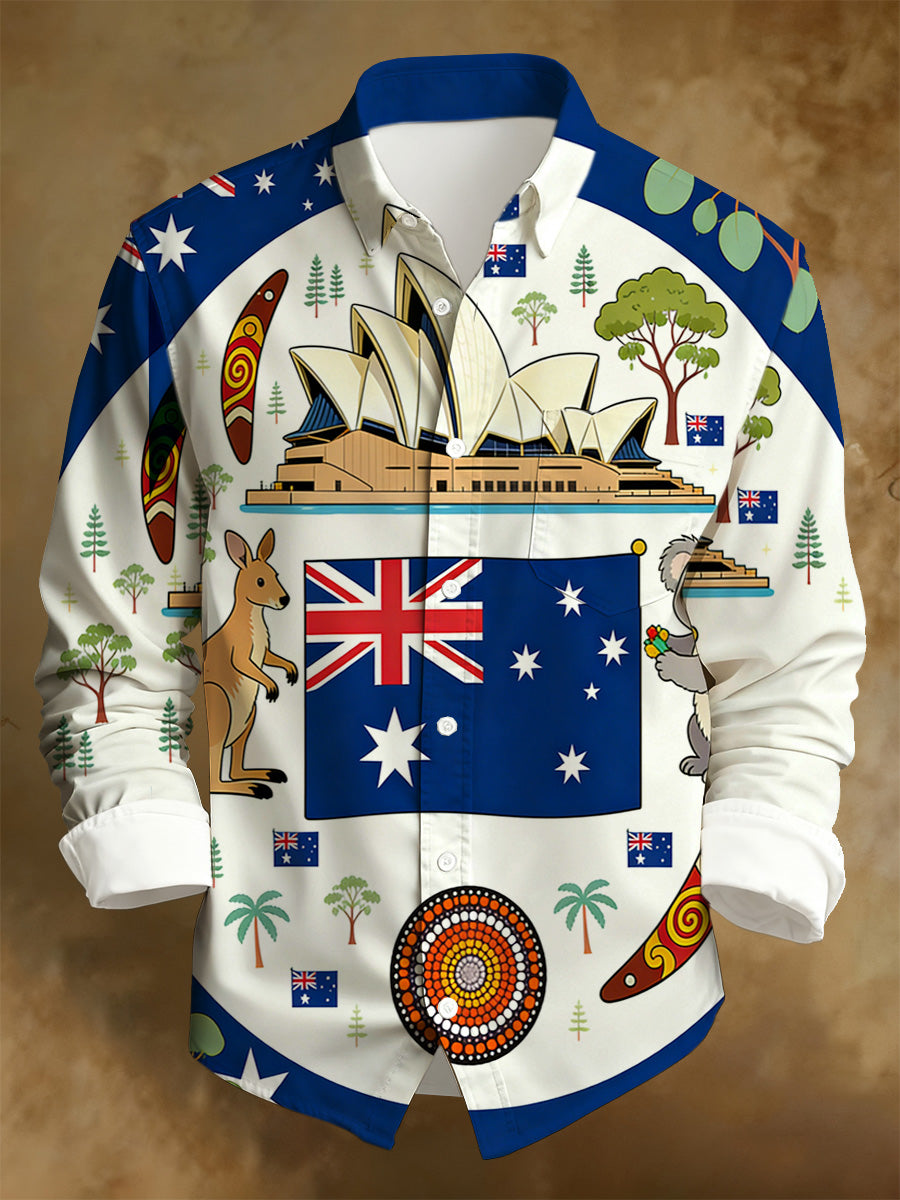 Men's Australian National Day Printed Long-Sleeved Shirt