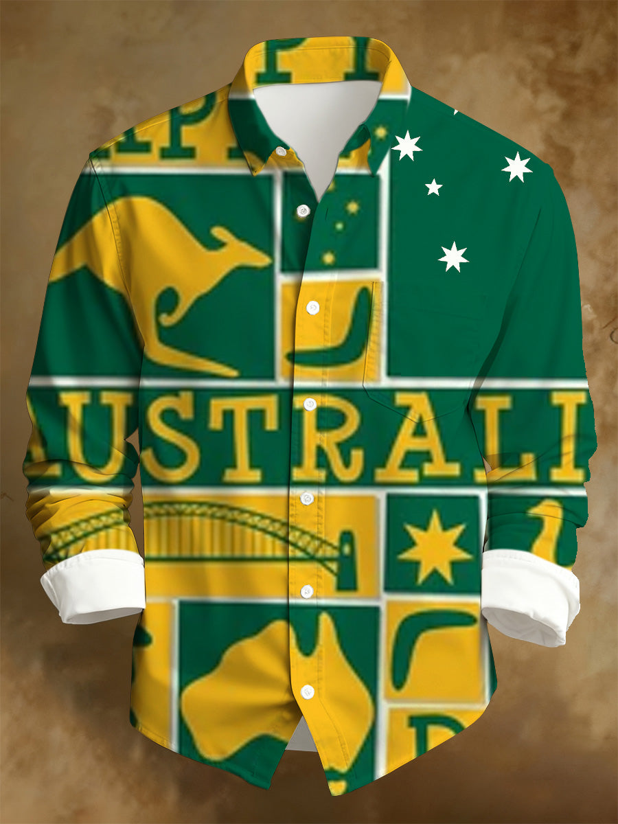 Men's Australian National Day Printed Long-Sleeved Shirt