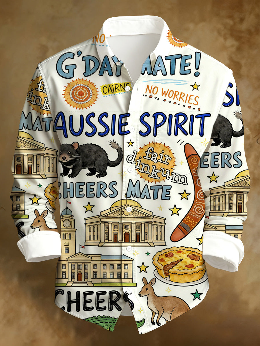 Men's Australian National Day Printed Long-Sleeved Shirt