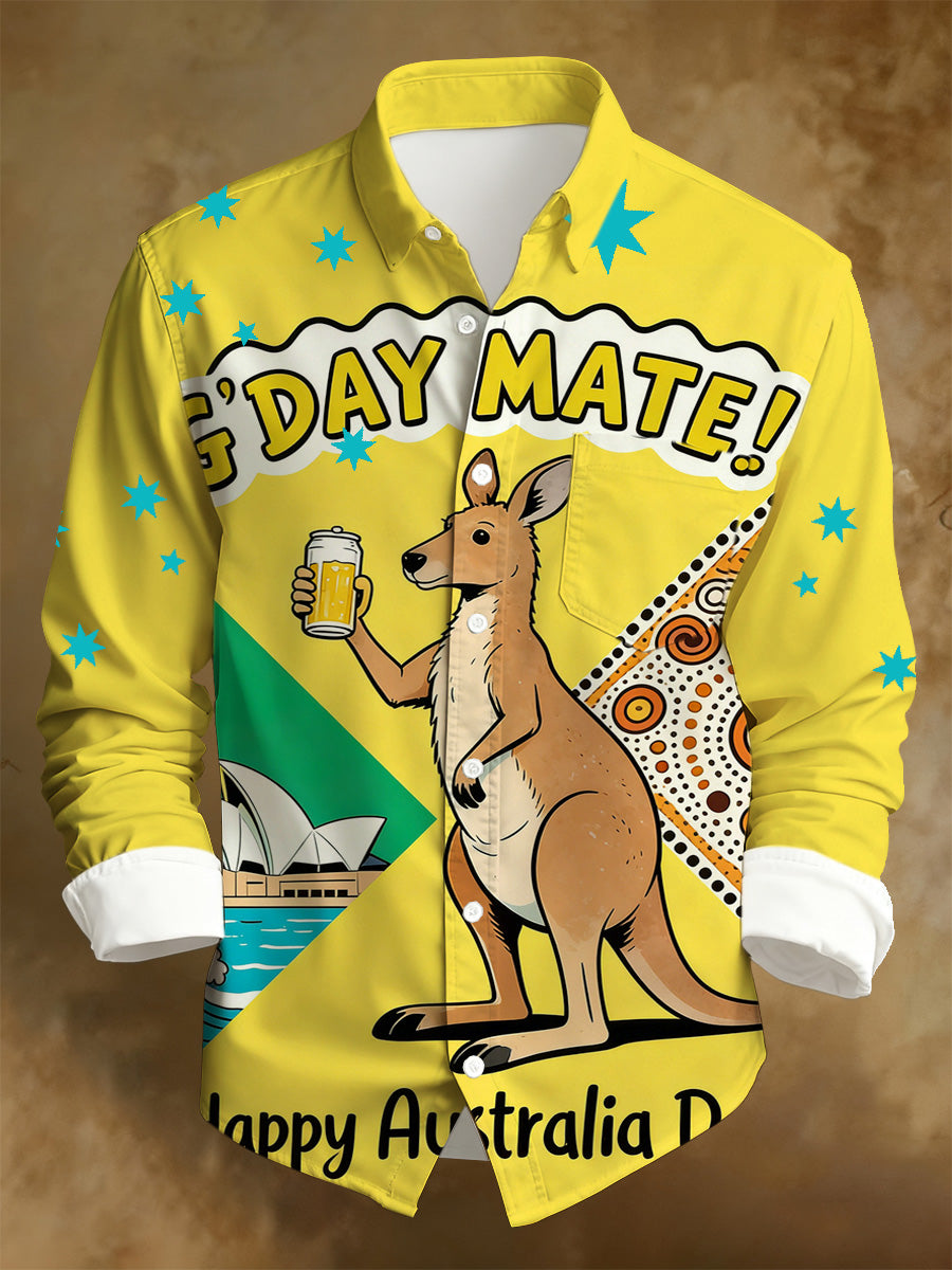 Men's Australian National Day Printed Long-Sleeved Shirt